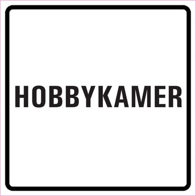Hobbykamer sticker, wit zwart 200 x 200 mm