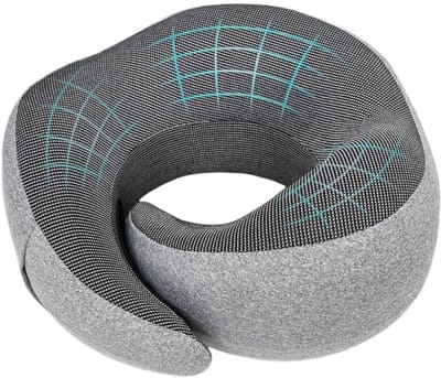 Klikkopers® - Nekkussen - Reiskussen - Voor Vliegtuig - Auto - Traagschuim - Memory Foam - Met Oordoppen - Grijs