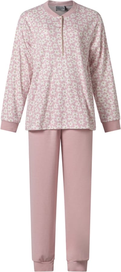 Lunatex - warme dames pyjama 124227 interlock - bloemenprint - roze - maat L