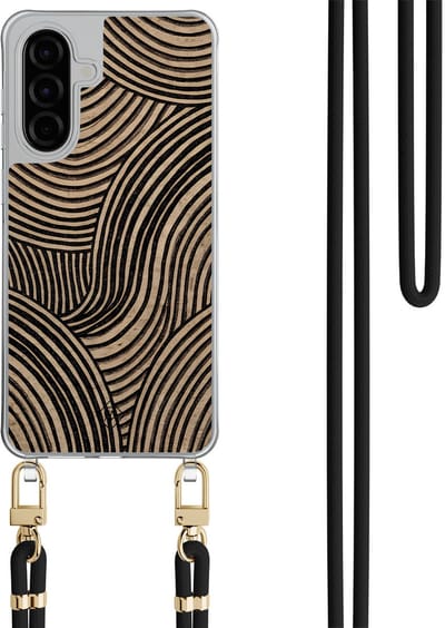 Casimoda® hoesje met zwart koord - Geschikt voor Samsung A56 - Ebony Waves - Afneembaar koord - TPU/polycarbonaat - Zwart
