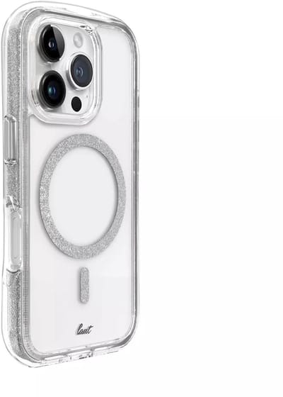 LAUT AERO SPARKLE iPhone Hoes – Crystal Clear met Glinsterend Effect & 6m Valbeveiliging | MagSafe Compatible | Apple iPhone 16 Pro Max