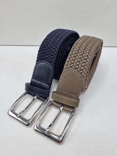 2 pack deal - Elastische riem - gevlochten broekriem - dames en heren riemen - kleur 1 Blauw 2 Kaki 105 cm