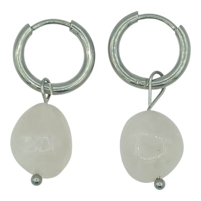 Natuursteen oorringen met rozenkwarts hangers - Premium staal - 13mm / 25 mm