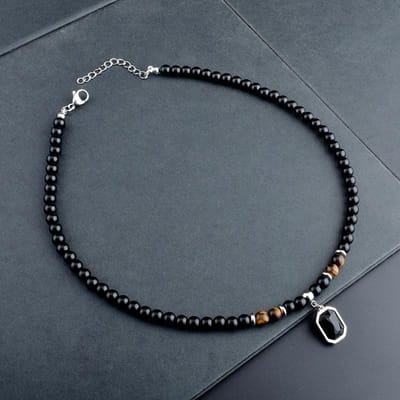 1 stks Mode Heren RVS Zwarte Zirkoon Hanger Ketting Persoonlijkheid Natuursteen Kralen Ketting Kunstmatige Sieraden zwart