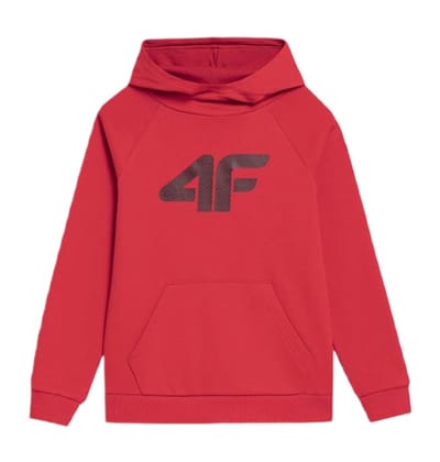4F Kinderhoodie met kangoeroezak rood maat 122 - Comfortabele katoenen jongenssweater met capuchon, ideaal voor dagelijks gebruik en sportieve activiteiten.
