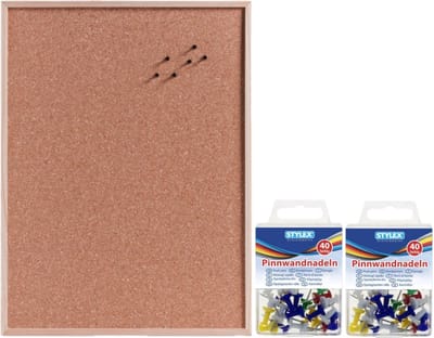 Zeller Prikbord - Kurk - 60x80 cm - 80 gekleurde punaises - houten omlijsting - voor kantoor en thuis