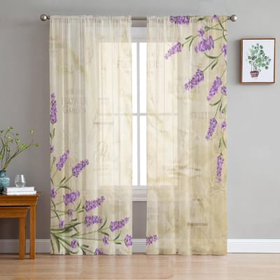Lavendelbloem Luxe Chiffon Transparante Gordijnen voor Woonkamer Slaapkamer Decoratie Raam Voiles Tule Gordijn 135W x 114H(cm) white