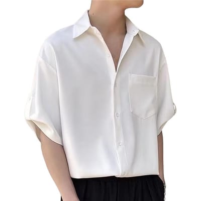 Heren Zomer Shirt Effen Kleur Knopen Kraag Halve Mouwen Enkelrijig Losse Borstzak Manchetknopen Zacht Ademend Sneldrogend XL
