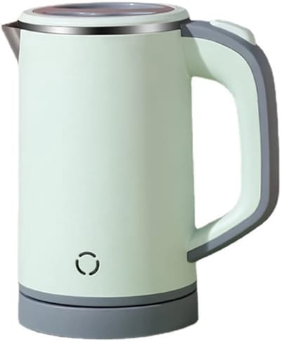 Elektrische waterkoker – Reiswaterkoker – Geschikt voor 1–2 personen – 800 ml – Dubbelwandig – Draagbaar – 304 roestvrij staal – 600 W – Automatische uitschakeling – Snelkokend – Ideaal voor het zetten van thee, koffie en melk – 19 × 10 cm – Groen
