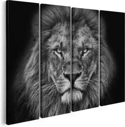 Artaza Canvas Schilderij Vierluik Leeuw - Leeuwenkop - 160x120 - Groot - Foto Op Canvas - Canvas Print