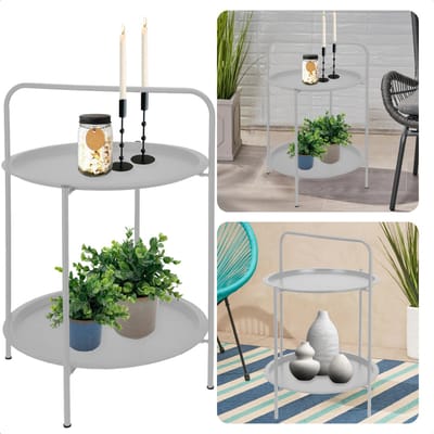 Bijzettafel 50 cm - Metaal (gepoedercoat) - Mat licht grijs - 66 cm Hoogte - 2 Verdiepingen - Tafeltje - Tuintafel - Bijzettafel voor Binnen en Buiten - Nachtkastje - Inclusief EBOOK
