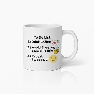 Grappige To Do List Mok – Wit 330 ml – Drink Koffie, Vermijd Domme Mensen, Herhaal Humor Koffiemok