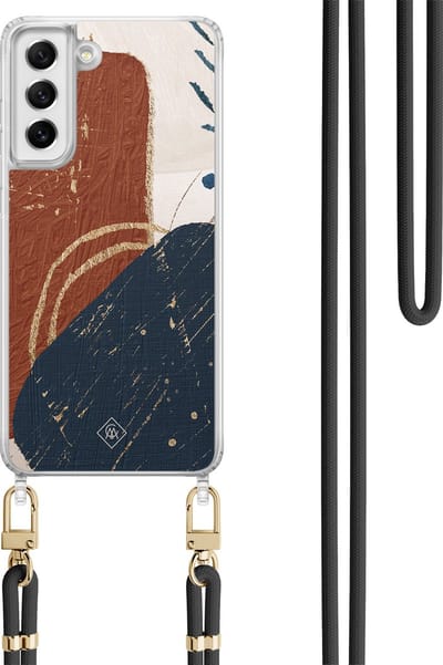 Casimoda® hoesje met koord - Geschikt voor Samsung S21 FE - Abstract Terracotta - Afneembaar koord - TPU/polycarbonaat - Multi