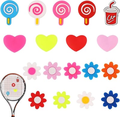 Trillingsdempers Tennisrackets 18 stuks - Siliconen Schokdempers - Zonnebloemmotieven - Accessoires voor Tennisrackets - Vibratiedempers met Hartvorm - Verbeteren Speelcomfort - Diverse Kleuren