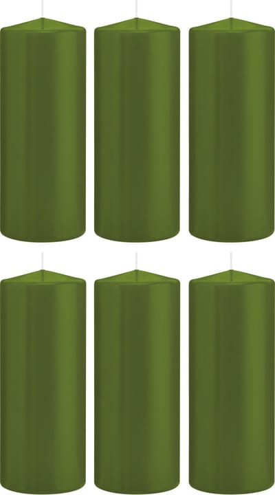 Trend Candles Cilinderkaars/stompkaars - 6x - olijfgroen - 8 x 20 cm - 119 branduren - horeca kaarsen