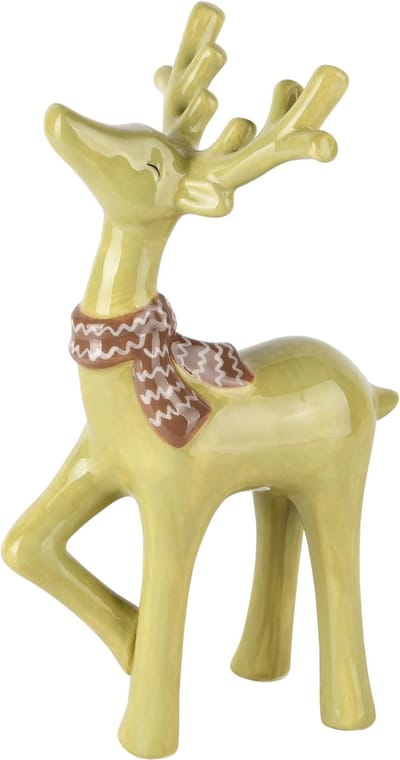 Dekoratief | Rendier staand, groen/bruin, keramiek, 11x9x20cm | A245791