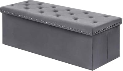 Opvouwbare Opbergbank - Zitbank Kist - Ruimte Besparen - Fluwelen Afwerking - 110x40x40 cm - Grijs