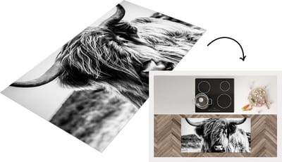 Keukenloper - Loper keuken - Schotse hooglander - Zwart - Wit - 120x60 cm - Keukenloper vinyl