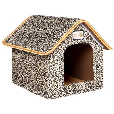 Winter hondenhuis opvouwbaar bed met mat zacht luipaard hond puppy bankkussen huiskennelnest huisdier kattenbed voor kleine middelgrote honden M 49x42x38cm