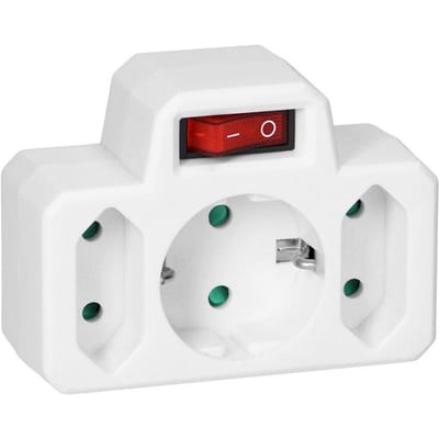 Doorvoerstekker met verlichte schakelaar - 2x EURO - 1x Schuko - stopcontact splitter - verdeelstekker - Wit