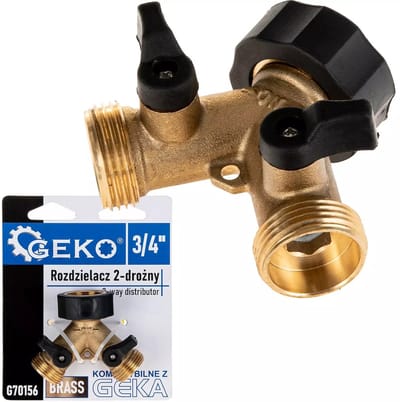 GEKO 2-weg splitter met onafhankelijke kleppen - robuust messing - eenvoudige installatie - 3/4" aansluitingen
