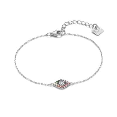 Twice As Nice Armband in zilver, oogmotief met kleurrijke stenen Zilverkleurig 16cm+3cm