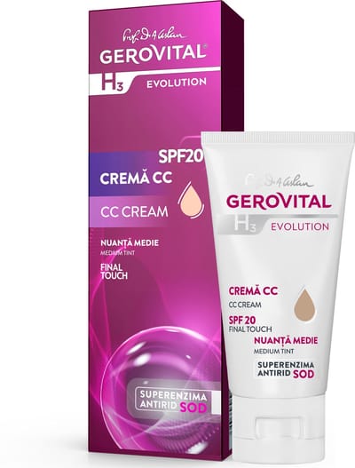 Gerovital CC Cream SPF 20 Medium Tint - Hydraterende Dagcrème & Foundation - Egaliseert de huid - Anti-Aging CC creme - Natuurlijke Dekking - 30 ml