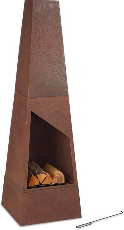 tuinhaard staal - met vuurrooster en pook - weerbestendig - 149 x 45 x 45 cm - bruin