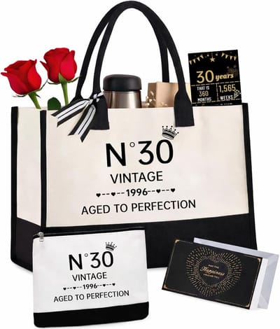 Thijox - Canvas Tote Tas voor Vrouwen - Vintage N°30 Handtas & Cosmeticatas - 30e Verjaardagscadeau - Reisuitrusting - Mooi Ontwerp - Perfect voor Fee