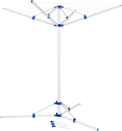 DailySupplies® Droogmolen met Voet voor Camping & Thuis - Wasrek Staand - Droogrek Inklapbaar - Wit met Blauw