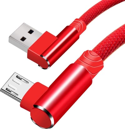 DrPhone D9 USB-A naar Micro USB Oplaadkabel 2 Meter – Dubbel 90° Haaks – Tot 3A – 480 Mbps Data – Nylon – Rood