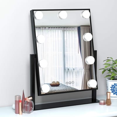 Bright Beauty® Hollywood Make-up Spiegel – 25×30 cm – 360° Rotatie – Dimbaar – 3 Lichtkleuren LED – Smart Touch – Zwart