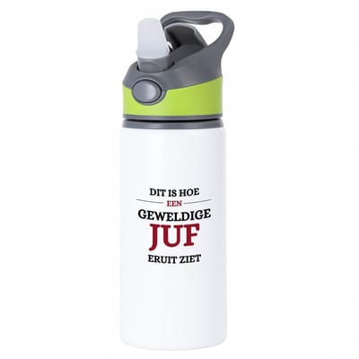 Hacebo® - Geweldige juf eruit ziet waterfles met rietje groen - Juf - beste juf - school - verjaardagscadeau - afscheidscadeau - kado - water fles - 650ML