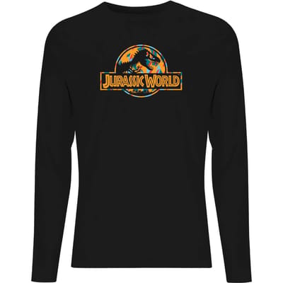 Jurassic Park Logo Tropical Men's Long Sleeve T-Shirt - Black - S