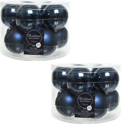 20x Donkerblauwe glazen kerstballen 6 cm - glans en mat - Glans/glanzende - Kerstboomversiering donkerblauw