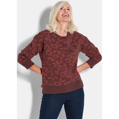 Pullover met luipaardmotief - bordeaux / gedess. - Gr. 20 van Goldner Fashion