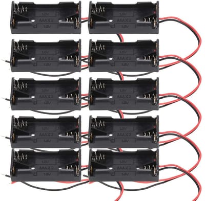 Allecto - Batterijhouder - 10 stuks - Veilig en betrouwbaar - Plastic doos - Lange kabels - Voor elektronisch speelgoed - 2x batterij