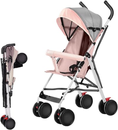Compacte Kinderwagen - Reisbuggy Lichtgewicht - Veilig Vervoer - Opvouwbaar - 45 x 67 x 100 cm - Roze