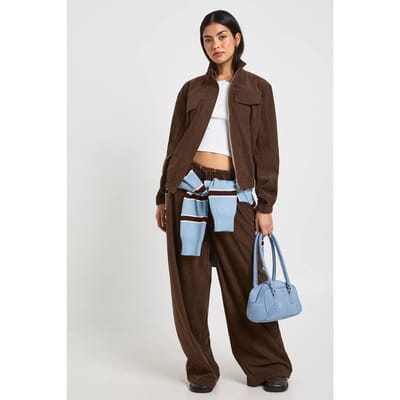 boohoo Dames Corduroy Wijde Pijpen Broek | Chocoladebruin | Maat: 34