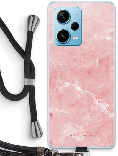 Case Company® - Hoesje met koord geschikt voor Xiaomi Redmi Note 12 Pro Plus hoesje met Koord - Roze marmer - Telefoonhoesje met Zwart Koord - Bescherming aan alle Kanten en Over de Schermrand