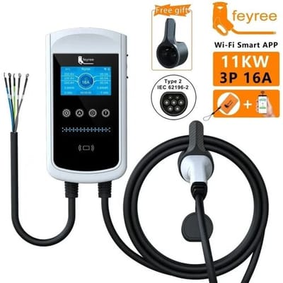 feyree Type2 EV-oplader 16A 11kW 3-fase wandstation met 4,3-inch scherm en smart-appbediening