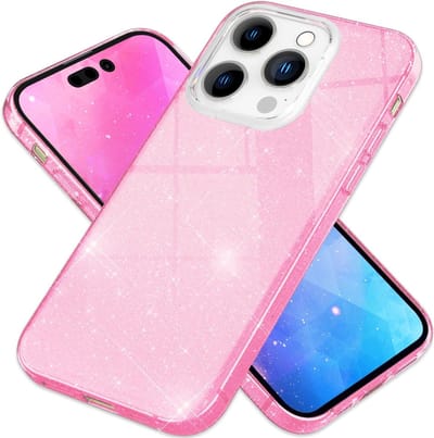 Casemania Hoesje Geschikt voor Apple iPhone 15 Pro - Roze - Glitter Back Cover
