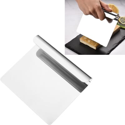 Deegschraper van roestvrij staal - Gegradueerd antislipontwerp - Bakmes - Snijgereedschap voor gebak - 12*14*3 cm - Geschikt voor bakken, pizza, grillen, gebak snijden en groenten hakken in de keuken - Zilver