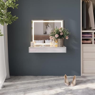 Kaptafel met licht - Make-up tafel - Make-up routine - Modern design - 80 cm breed - Wit hoogglans