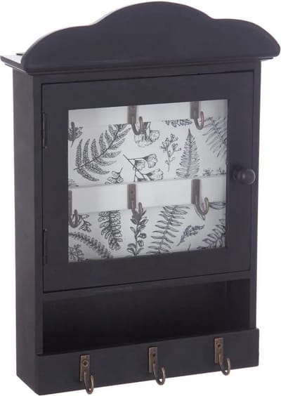 Sleutelkastje/sleutelhouder van MDF en glas zwart/wit 20 x 5,7 x 28,5 cm - Geschikt voor 9 sleutels/sleutelbossen