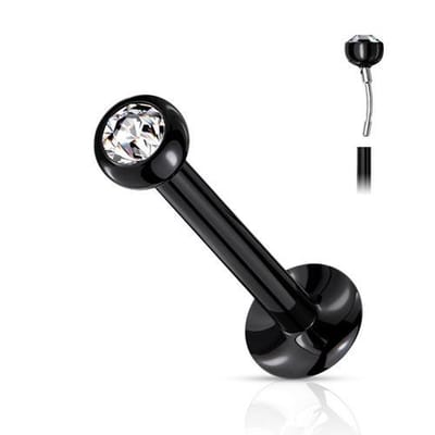 Piercing push in steentje ingelegd- chirurgisch staal - 0.8x6x2mm - zwart - LMPiercings