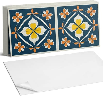 Coloray Plaktegels - Bloemenpatroon met symmetrie Wandtegel Zelfklevend - 60 cm x 30 cm - Marine Plaktegels - 6 stuks - Rechthoek PVC Tegels - Plaktegels Keuken - Zelfklevende Vloertegels Badkamer - Vinyltegels Vloer Zelfklevend - Portugese Tegels