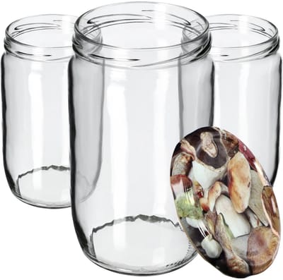 KADAX Weckpotten, 720 ml, inmaakpotten voor schroefdeksel, jampot, voorraadpot, conservenglas, ronde potten (champignons/8 stuks)