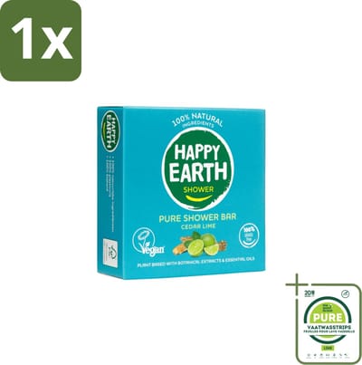 1 x Happy Earth – Shower Bar – 100% Natuurlijk Cedar Lime – 90 g - Douchebar - Natuurlijke Douche - Ceder En Limoen - Sheaboter - Amandelolie