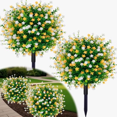 UV-Bestendige kunstbloemen voor buiten - Kunstplanten - Met Uitneembare Pinnen - Diy Decoratie Kunstmatige - Bloem Decoratie Geschikt Voor Tuin Veranda Plastic Planten, Geschikt Voor Binnen En Buiten - Groen + Gemengde Bloemkleuren - 2 stuks